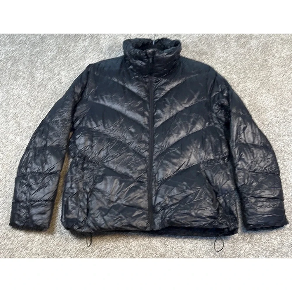 Athleta Lofty Puffer Jacket‎ Womens Size MP Black Goose Down Coat Casual Zipper